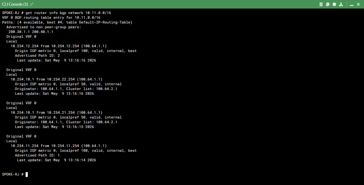 BGP community tag verification on HUB-SP