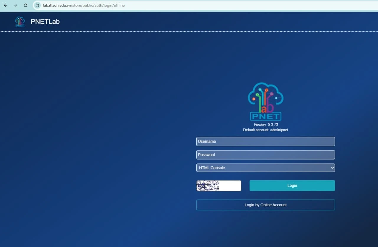 PNETLab administration console login screen