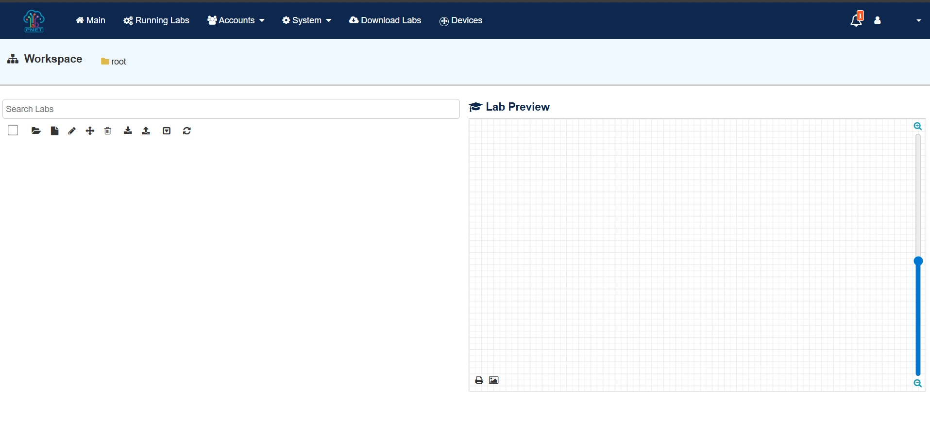 PNETLab administration dashboard loading successfully after validation fix